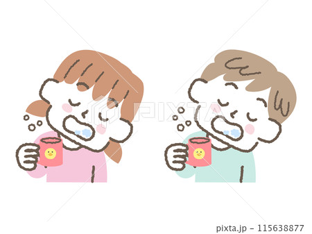 うがいをしている男の子と女の子のセット うがいをしている男の子と女の子のセット 115638877