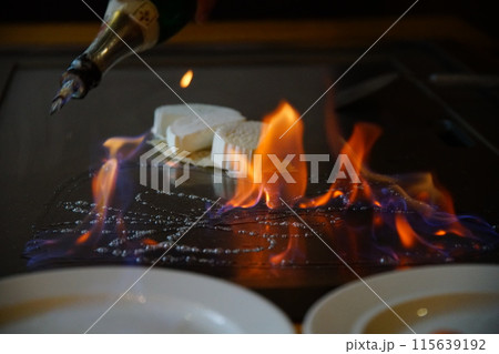 Traditional Japanese. Teppan show. cuisine peoples of world concept 115639192