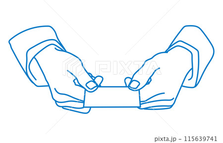 名刺を差し出すビジネスマンの手元の線画イラスト 115639741