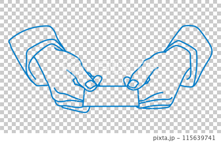 名刺を差し出すビジネスマンの手元の線画イラスト 115639741