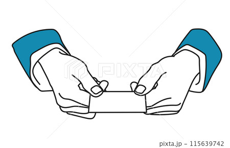 名刺を差し出すビジネスマンの手元のイラスト 115639742