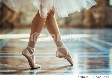 Close-up classic ballerina's legs in pointes 115640339
