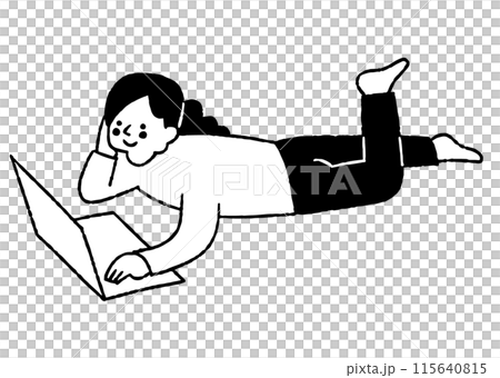 横になってパソコン作業をしている女性_2 横になってパソコン作業をしている女性_2 115640815