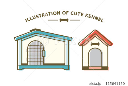 三角屋根のかわいいドッグハウスのかわいいの素材セット 三角屋根のかわいいドッグハウスのかわいいの素材セット 115641130