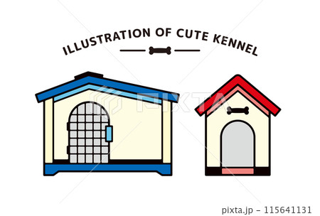 三角屋根のかわいい犬小屋の線画の素材セット 115641131
