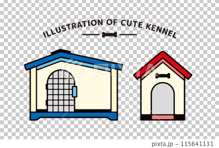 三角形屋頂可愛狗屋線描素材套裝 115641131