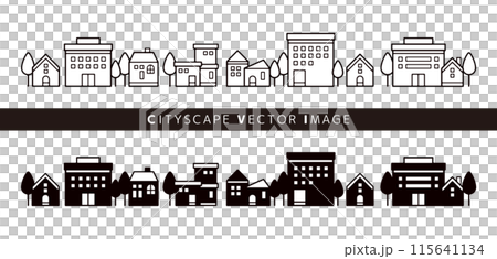 可愛的城市景觀線描和剪影圖形素材集 115641134