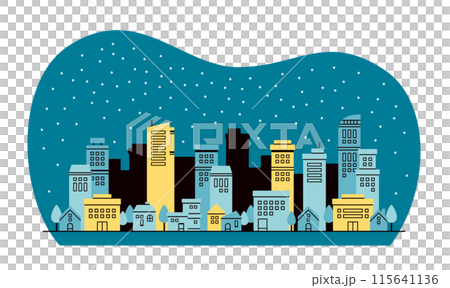 柔和的彩色現代景觀圖描繪了夜間雪花飄落的城市景觀 115641136