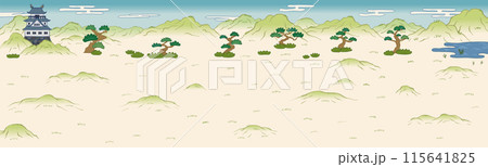 戦国時代　合戦絵巻　背景イラスト 115641825