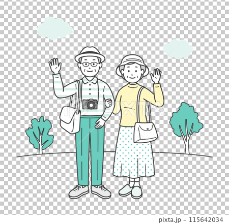 仲の良い老夫婦が旅行先で楽しんでいる全身イラスト 仲の良い老夫婦が旅行先で楽しんでいる全身イラスト 115642034