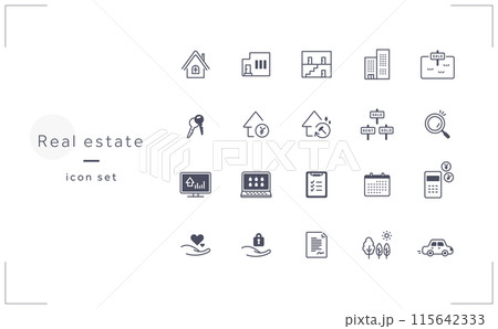 シンプルな不動産屋のアイコンセットA (モノクロ) シンプルな不動産屋のアイコンセットA (モノクロ) 115642333