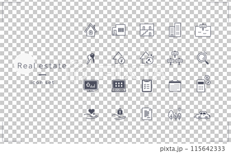 シンプルな不動産屋のアイコンセットA (モノクロ) シンプルな不動産屋のアイコンセットA (モノクロ) 115642333