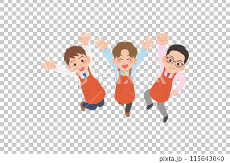 ジャンプしているエプロンをしたビジネスパーソン 115643040