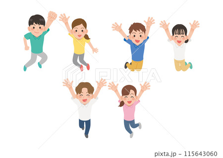 ジャンプしているポロシャツの人　男女セット 115643060