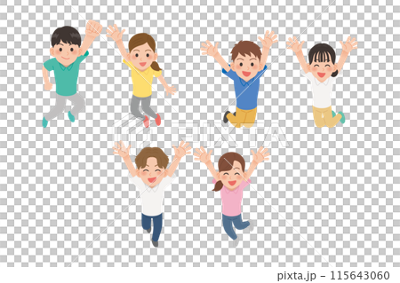 ジャンプしているポロシャツの人　男女セット 115643060