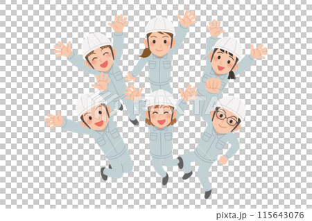 ジャンプしている作業着の人 115643076