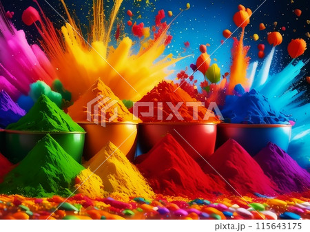 爆発してカラフルな粒子が飛び散る抽象的な背景 115643175