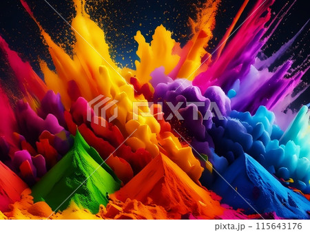 爆発してカラフルな粒子が飛び散る抽象的な背景 115643176