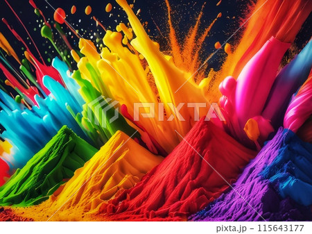 爆発してカラフルな粒子が飛び散る抽象的な背景 115643177