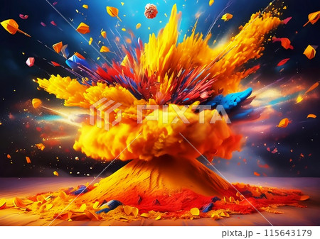 爆発してカラフルな粒子が飛び散る抽象的な背景 115643179