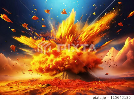 爆発してカラフルな粒子が飛び散る抽象的な背景 115643180