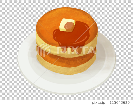 塗有黃油和楓糖漿的薄煎餅的插圖 塗有黃油和楓糖漿的薄煎餅的插圖 115643629