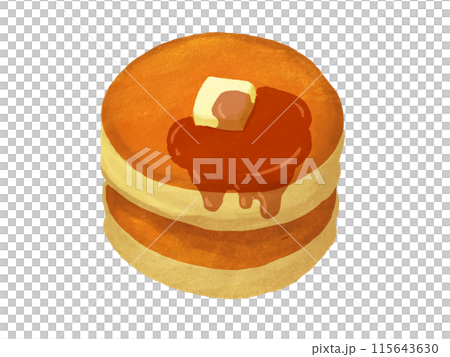 Illustration of hotcakes with butter and maple syrup 115643630