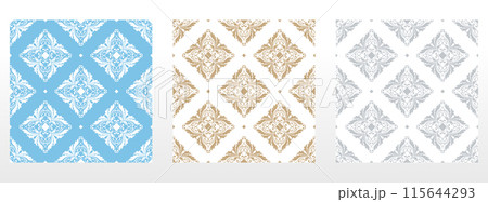 Wallpapers in the style of Baroque. Seamless vector backgrounds. Set of colored floral ornaments. Graphic patterns for fabric, wallpaper, packaging. Ornate Damask flower ornaments Wallpapers in the style of Baroque. Seamless vector backgrounds. Set of colored floral ornaments. Graphic patterns for fabric, wallpaper, packaging. Ornate Damask flower ornaments 115644293