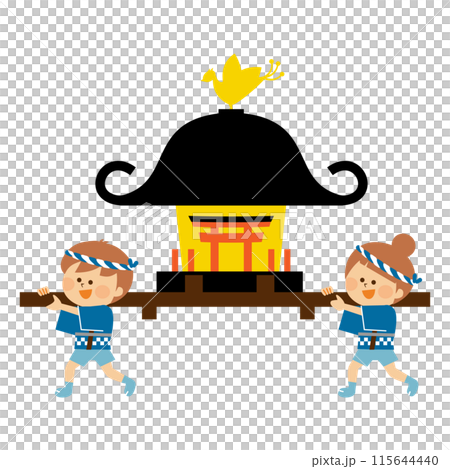 Japanese summer festival: illustration of children carrying a portable shrine 115644440