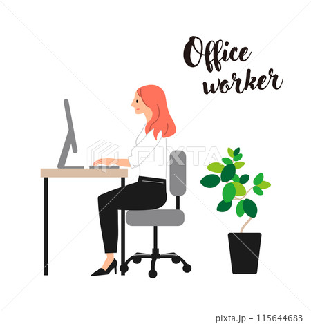パソコンで仕事をしている女性のイラスト パソコンで仕事をしている女性のイラスト 115644683