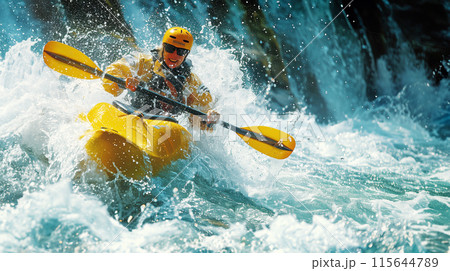 激流を下るカヌー AI画像 115644789