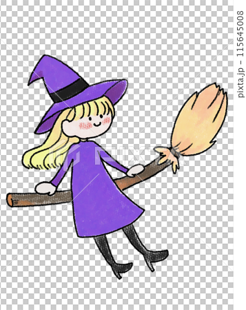 Illustration of a witch riding a broom 115645008