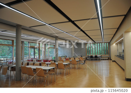 German school Modern school canteen with chairs and tables German school Modern school canteen with chairs and tables 115645020
