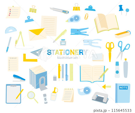 手描き風　文房具　かわいい　道具　セット　イラスト　ノート　勉強　学習　学校　生活雑貨　線なし　雑貨 115645533