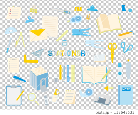 Hand-drawn style stationery, cute tools, set, illustration, notebook, study, learning, school, daily necessities, no lines, miscellaneous goods 115645533