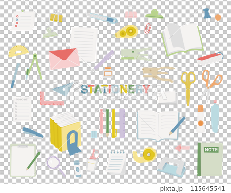 Hand-drawn style stationery, cute tools, set, illustration, notebook, study, learning, school, daily necessities, no lines, miscellaneous goods 115645541
