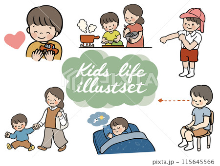男の子の生活のベクターイラストセット 115645566