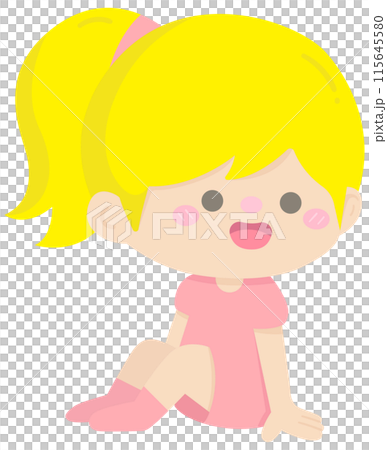Cute girl sitting in Children Style Cartoonのイラスト素材