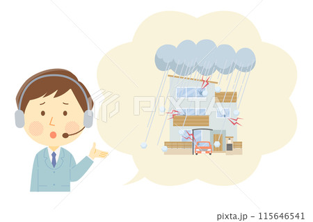 雹被害に遭った場合の対応を説明する男性オペレーター 115646541