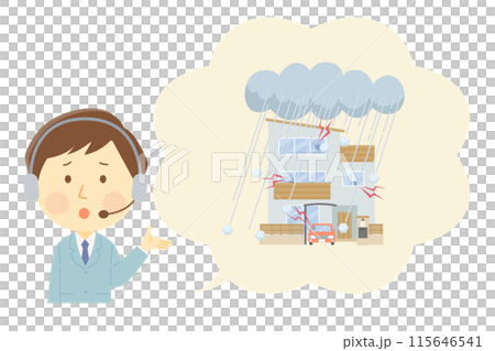 雹被害に遭った場合の対応を説明する男性オペレーター 115646541