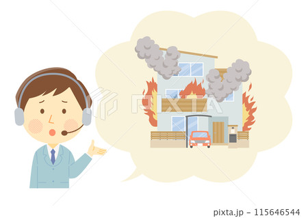 火事に遭った場合の対応を説明する男性オペレーター 115646544