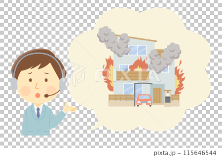 火事に遭った場合の対応を説明する男性オペレーター 115646544