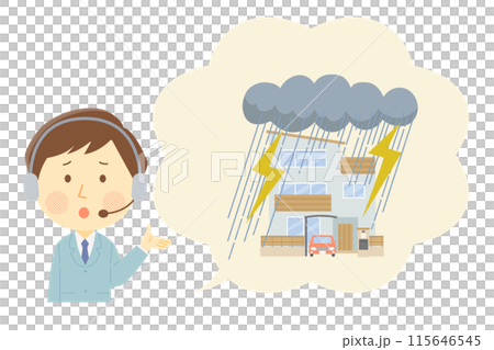 雷被害に遭った場合の対応を説明する男性オペレーター 115646545