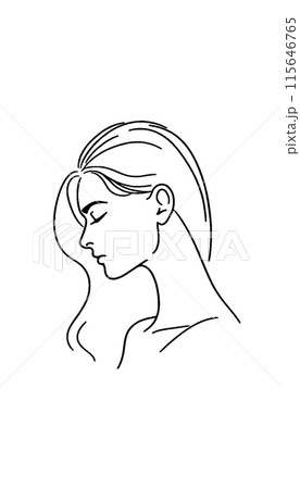 シンプルな横顔の女性の線画イラストのイラスト素材 [115646765] - PIXTA