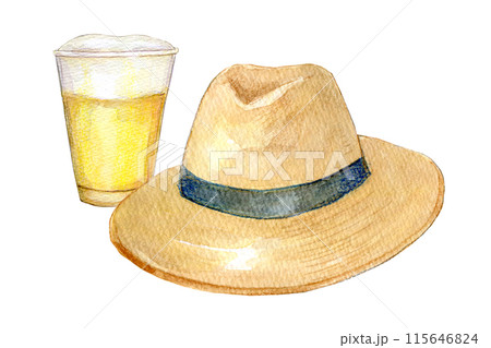 水彩イラスト　麦わら帽子と生ビール 115646824