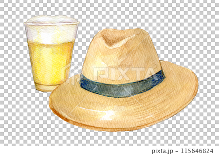 水彩イラスト　麦わら帽子と生ビール 115646824