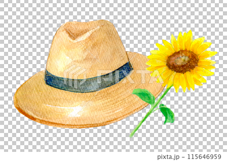 水彩插圖草帽與向日葵花 115646959