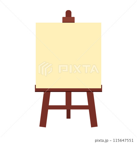正方形のキャンバスをのせた赤茶色のイーゼルのイラスト 115647551