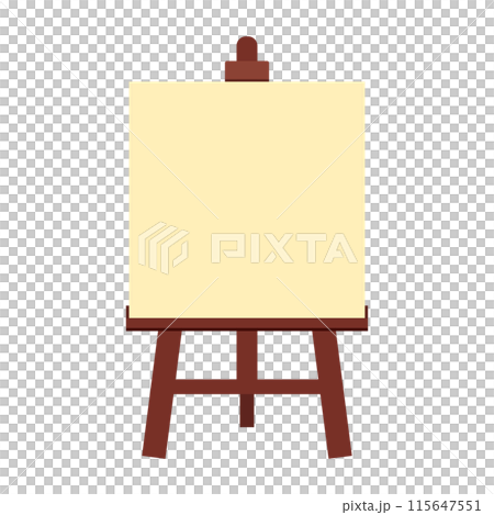 正方形のキャンバスをのせた赤茶色のイーゼルのイラスト 115647551