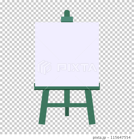 上面有方形畫布的綠色畫架的插圖 上面有方形畫布的綠色畫架的插圖 115647554